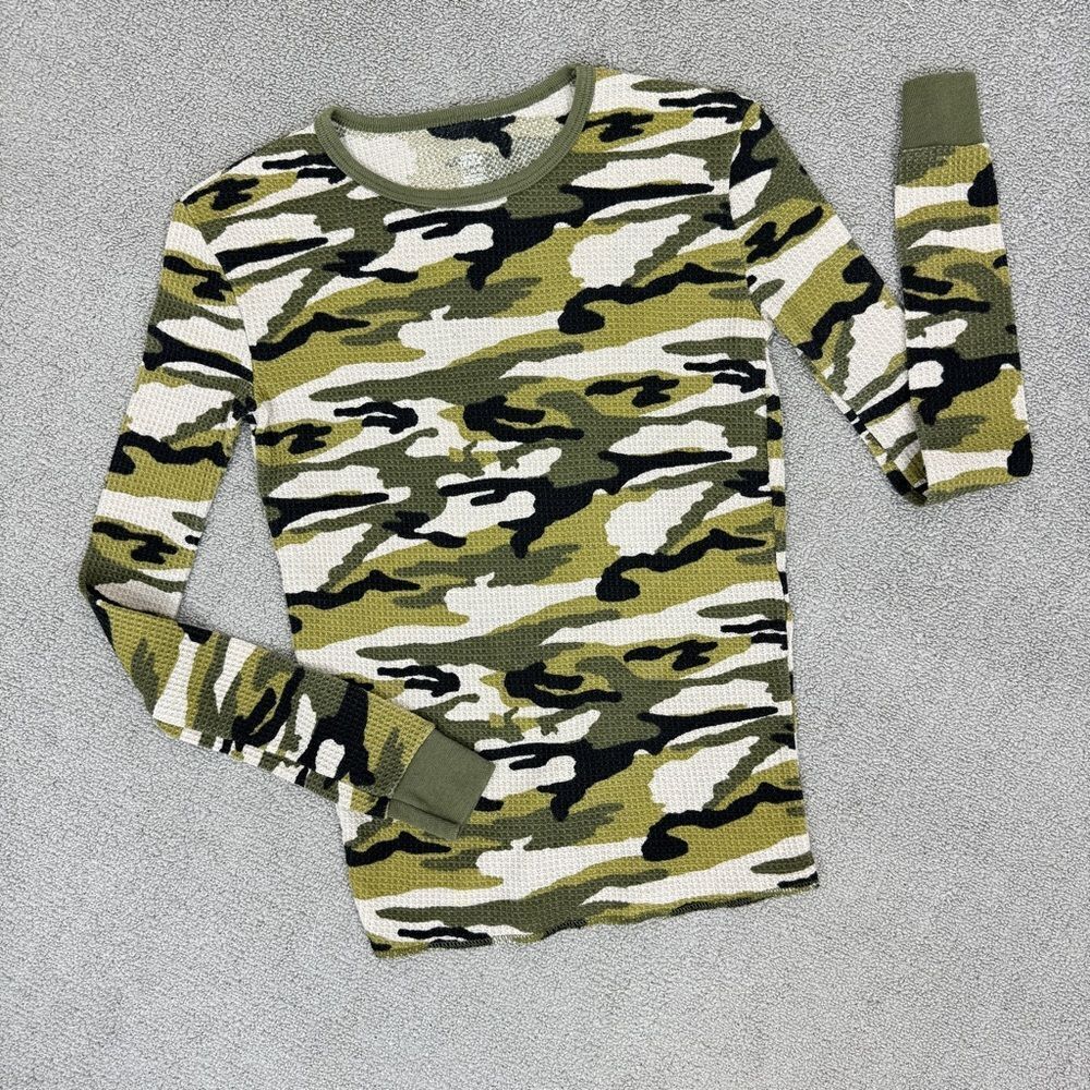 Open Trails Youth‎ Camouflage Waffle Knit Thermal Shirt Green Boys XL